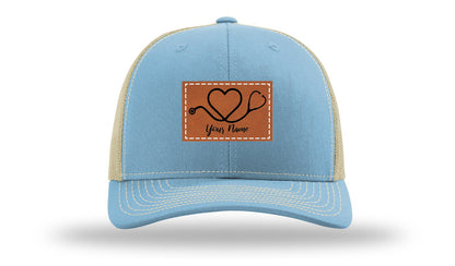 Heart Stethoscope with Name  Leather Patch Richardson 112 Hat