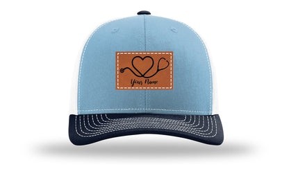 Heart Stethoscope with Name  Leather Patch Richardson 112 Hat