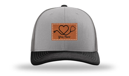 Heart Stethoscope with Name  Leather Patch Richardson 112 Hat