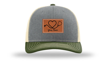Heart Stethoscope with Name  Leather Patch Richardson 112 Hat