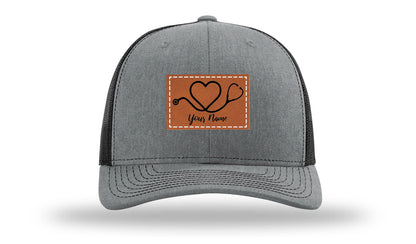 Heart Stethoscope with Name  Leather Patch Richardson 112 Hat