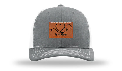Heart Stethoscope with Name  Leather Patch Richardson 112 Hat