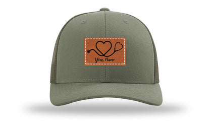 Heart Stethoscope with Name  Leather Patch Richardson 112 Hat