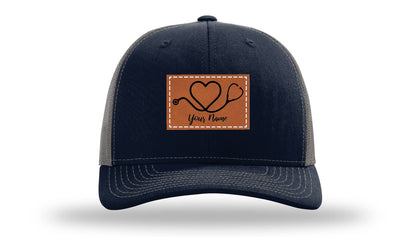 Heart Stethoscope with Name  Leather Patch Richardson 112 Hat