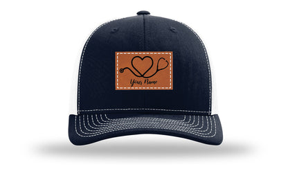 Heart Stethoscope with Name  Leather Patch Richardson 112 Hat