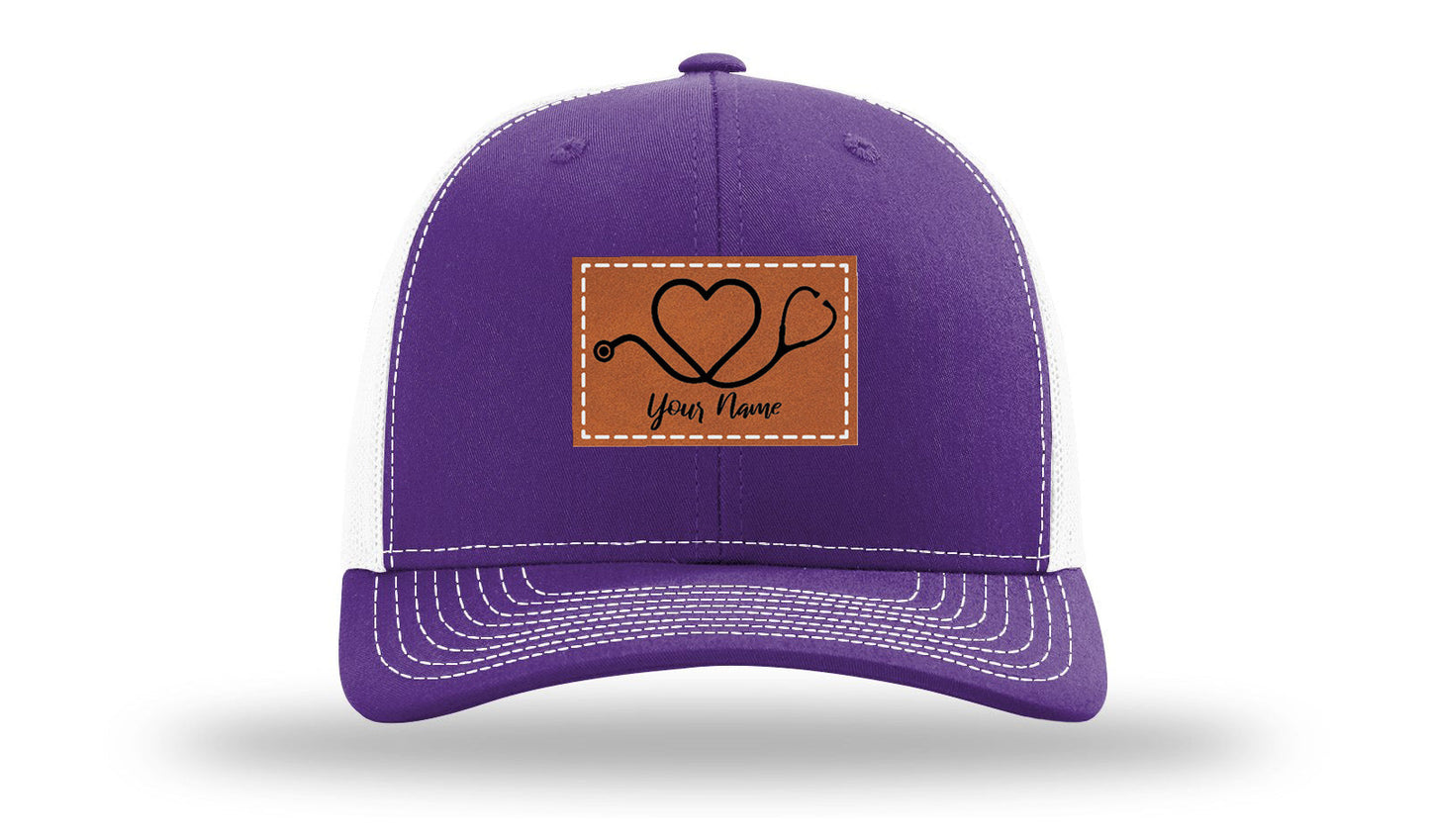 Heart Stethoscope with Name  Leather Patch Richardson 112 Hat