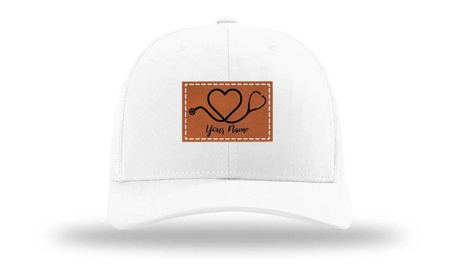 Heart Stethoscope with Name  Leather Patch Richardson 112 Hat