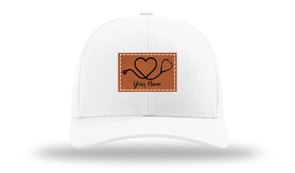 Heart Stethoscope with Name  Leather Patch Richardson 112 Hat