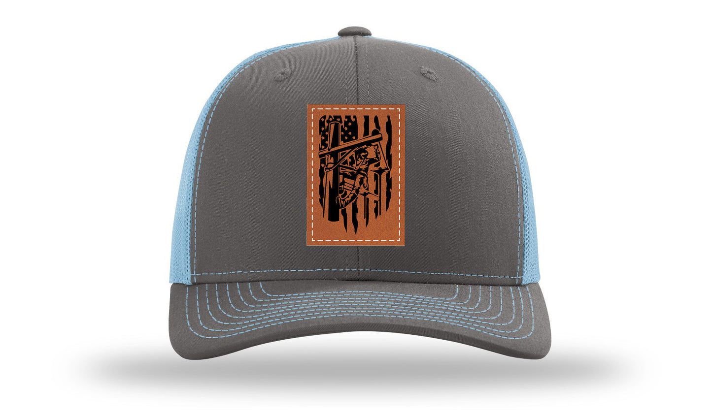 Lineman Work Leather Patch Richardson 112 Hat-Charcoal / Columbia Blue