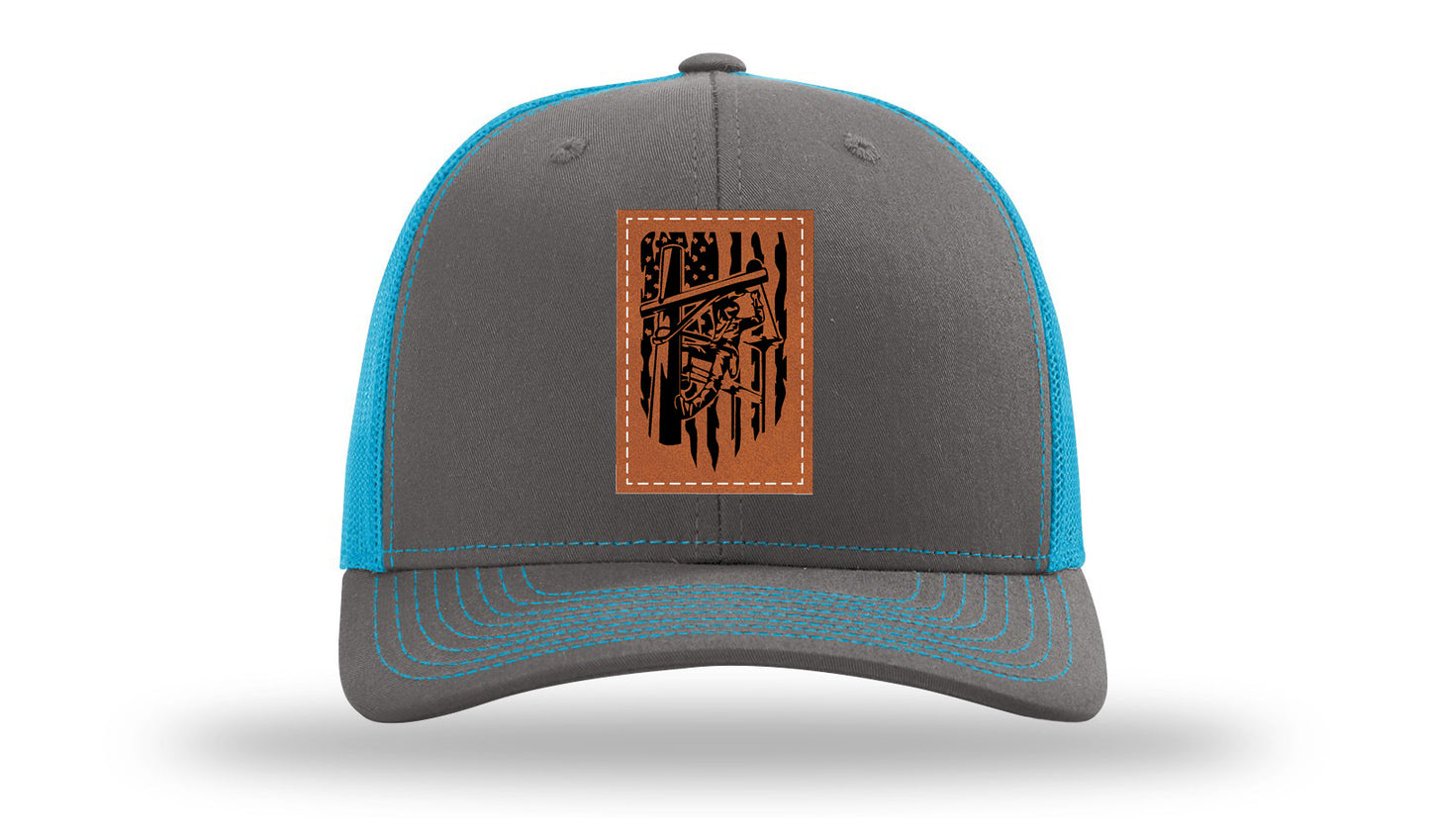 Lineman Work Leather Patch Richardson 112 Hat-Charcoal / Neon Blue