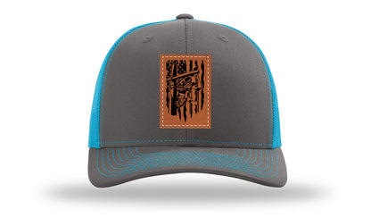 Lineman Work Leather Patch Richardson 112 Hat-Charcoal / Neon Blue