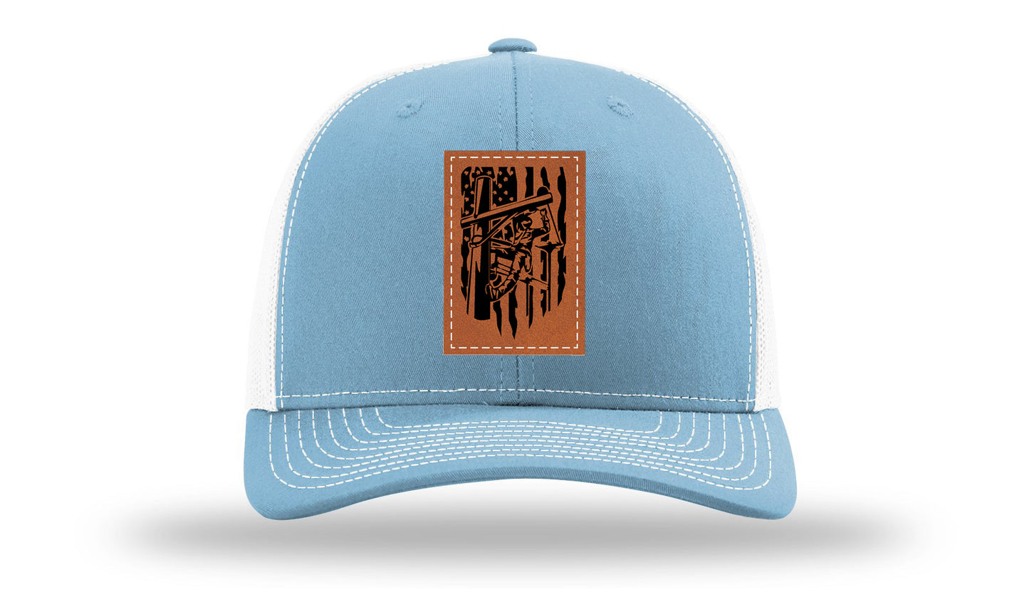 Lineman Work Leather Patch Richardson 112 Hat-Columbia Blue / White