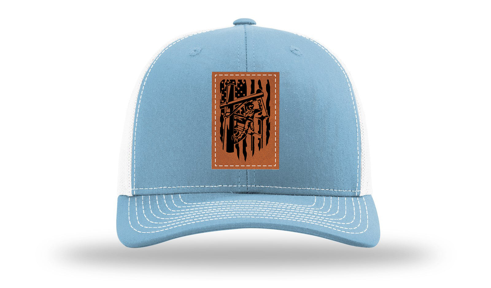 Lineman Work Leather Patch Richardson 112 Hat-Columbia Blue / White