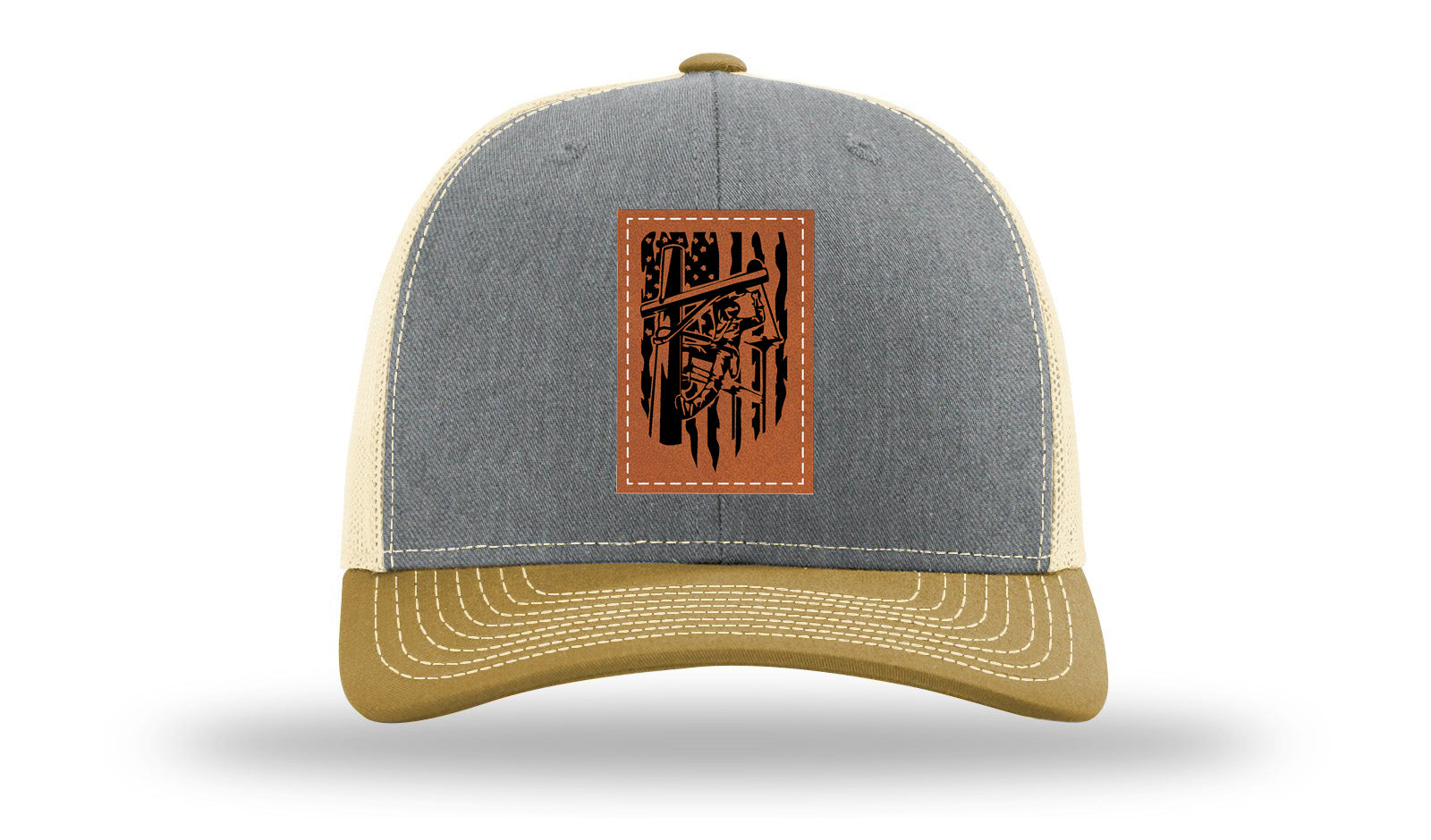 Lineman Work Leather Patch Richardson 112 Hat-Heather Grey / Birch / Amber Gold