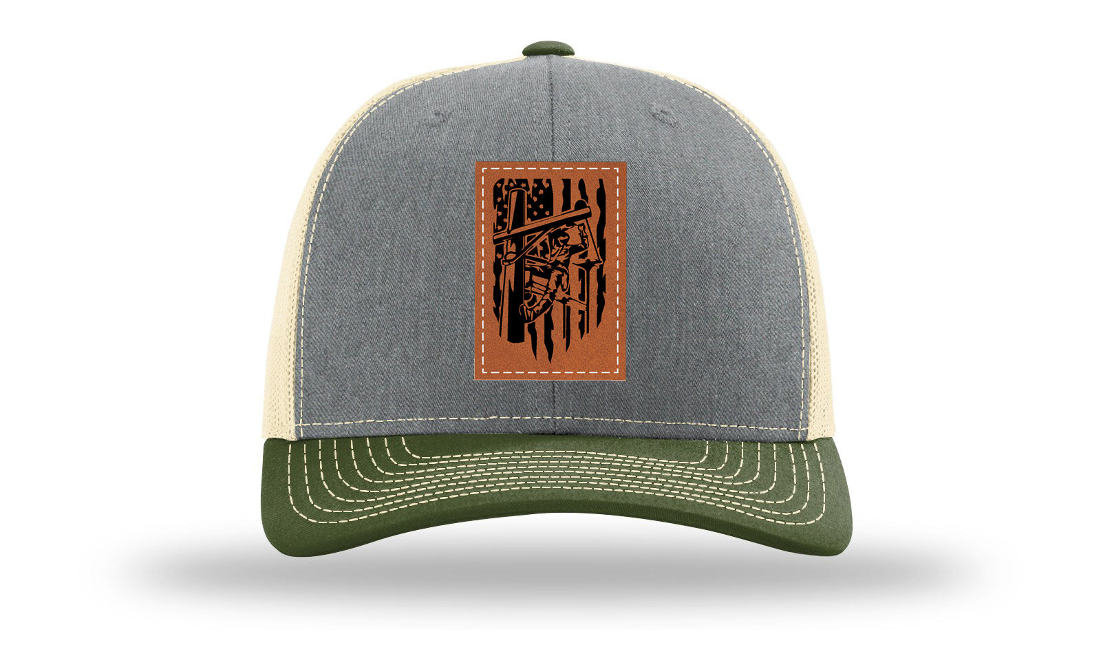 Lineman Work Leather Patch Richardson 112 Hat-Heather Grey / Birch / Army Olive