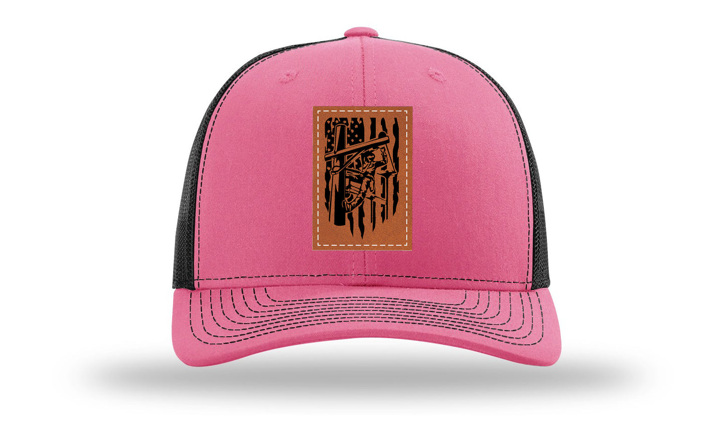 Lineman Work Leather Patch Richardson 112 Hat-Hot Pink / Black