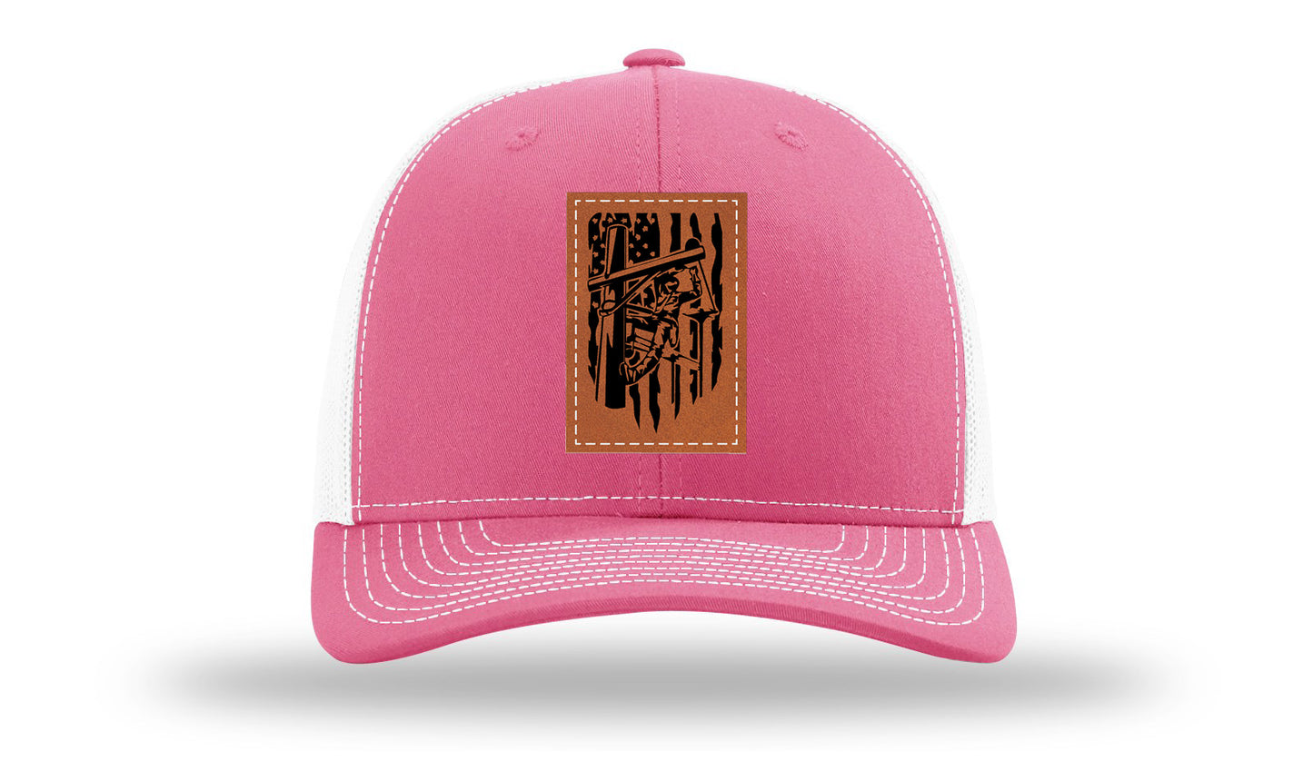 Lineman Work Leather Patch Richardson 112 Hat-Hot Pink / White