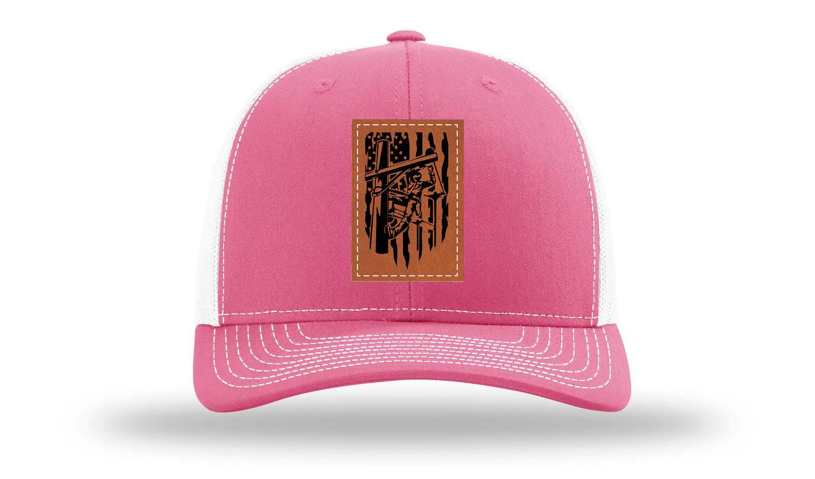 Lineman Work Leather Patch Richardson 112 Hat-Hot Pink / White