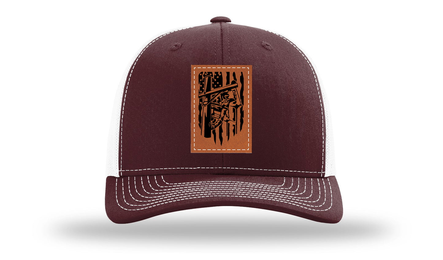 Lineman Work Leather Patch Richardson 112 Hat-Maroon / White