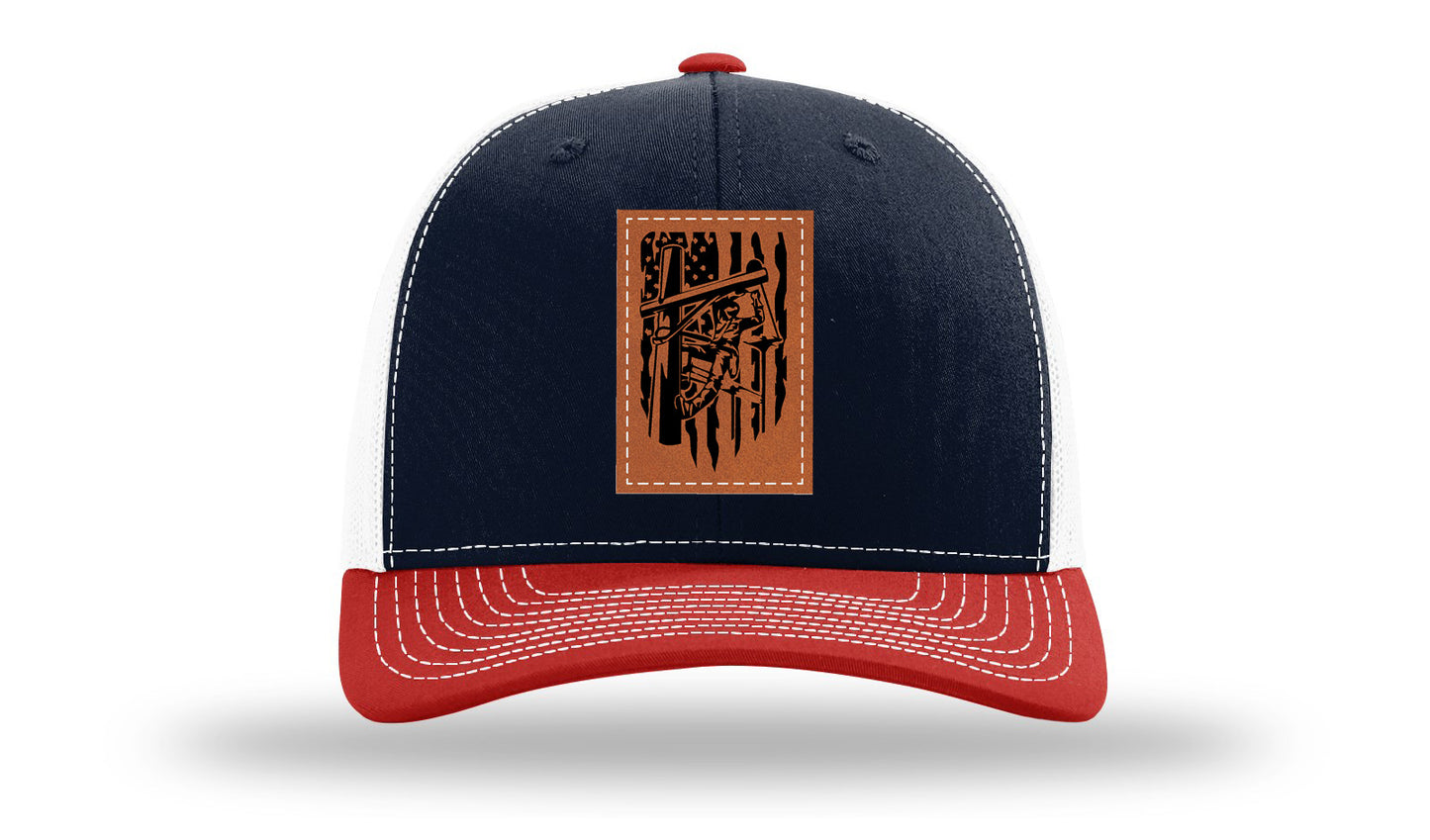 Lineman Work Leather Patch Richardson 112 Hat-Navy / White / Red