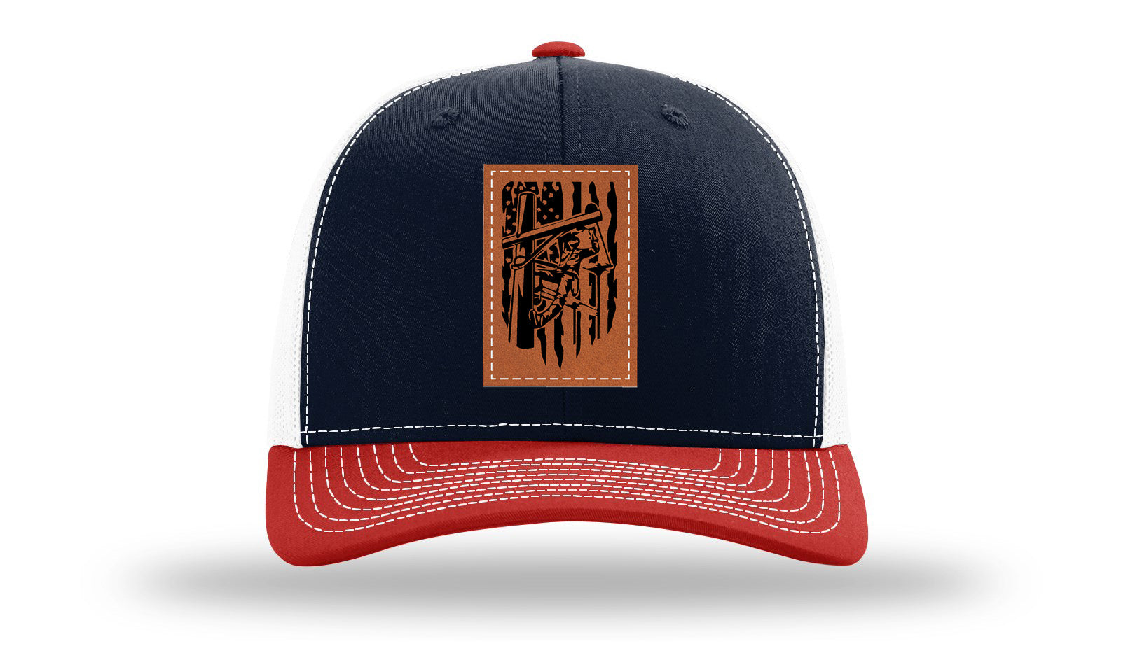 Lineman Work Leather Patch Richardson 112 Hat-Navy / White / Red