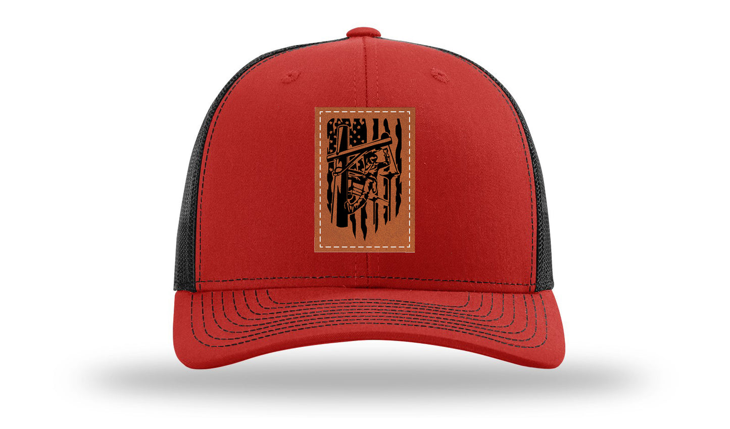 Lineman Work Leather Patch Richardson 112 Hat-Red / Black