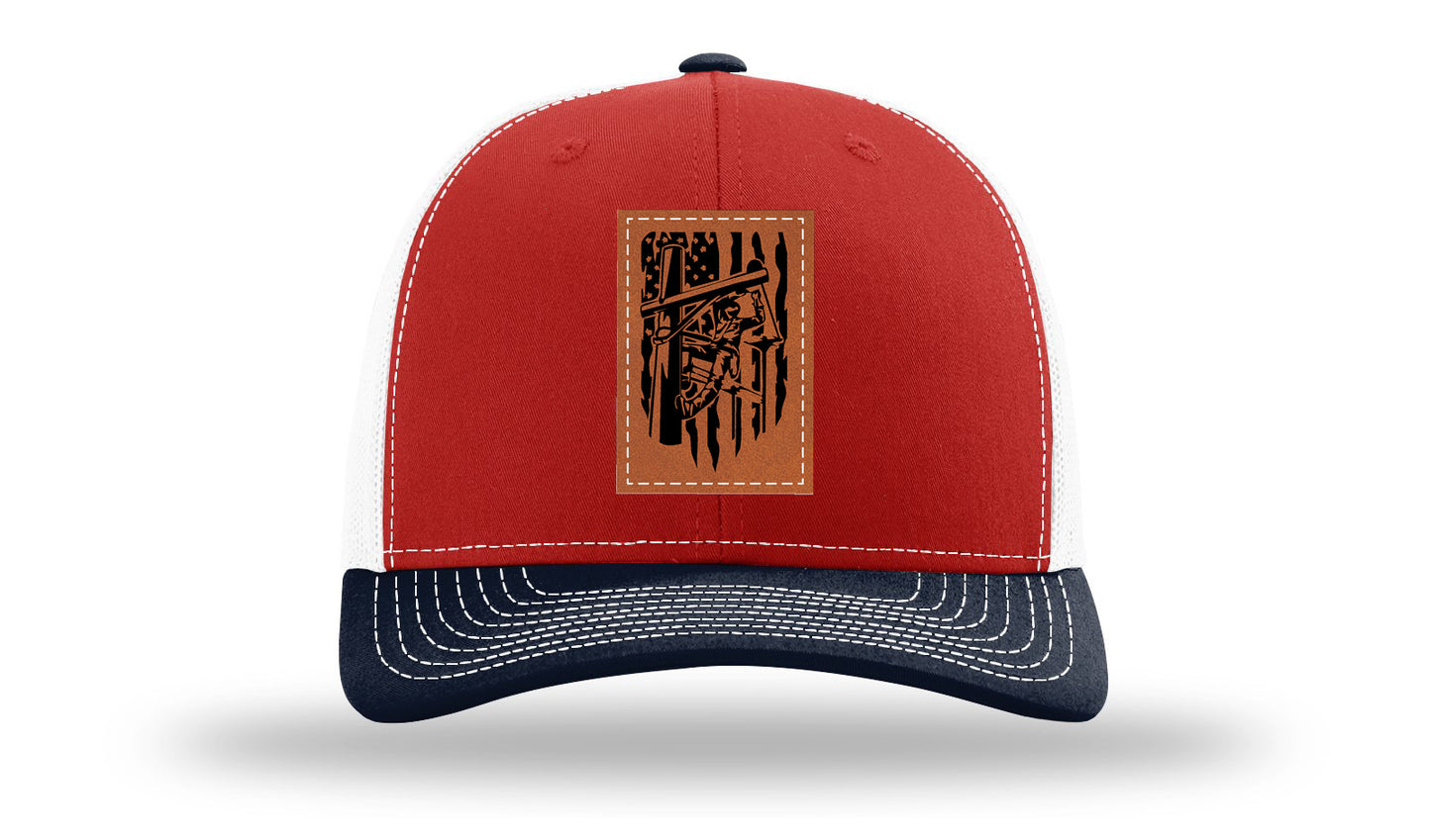 Lineman Work Leather Patch Richardson 112 Hat-Red / White / Navy