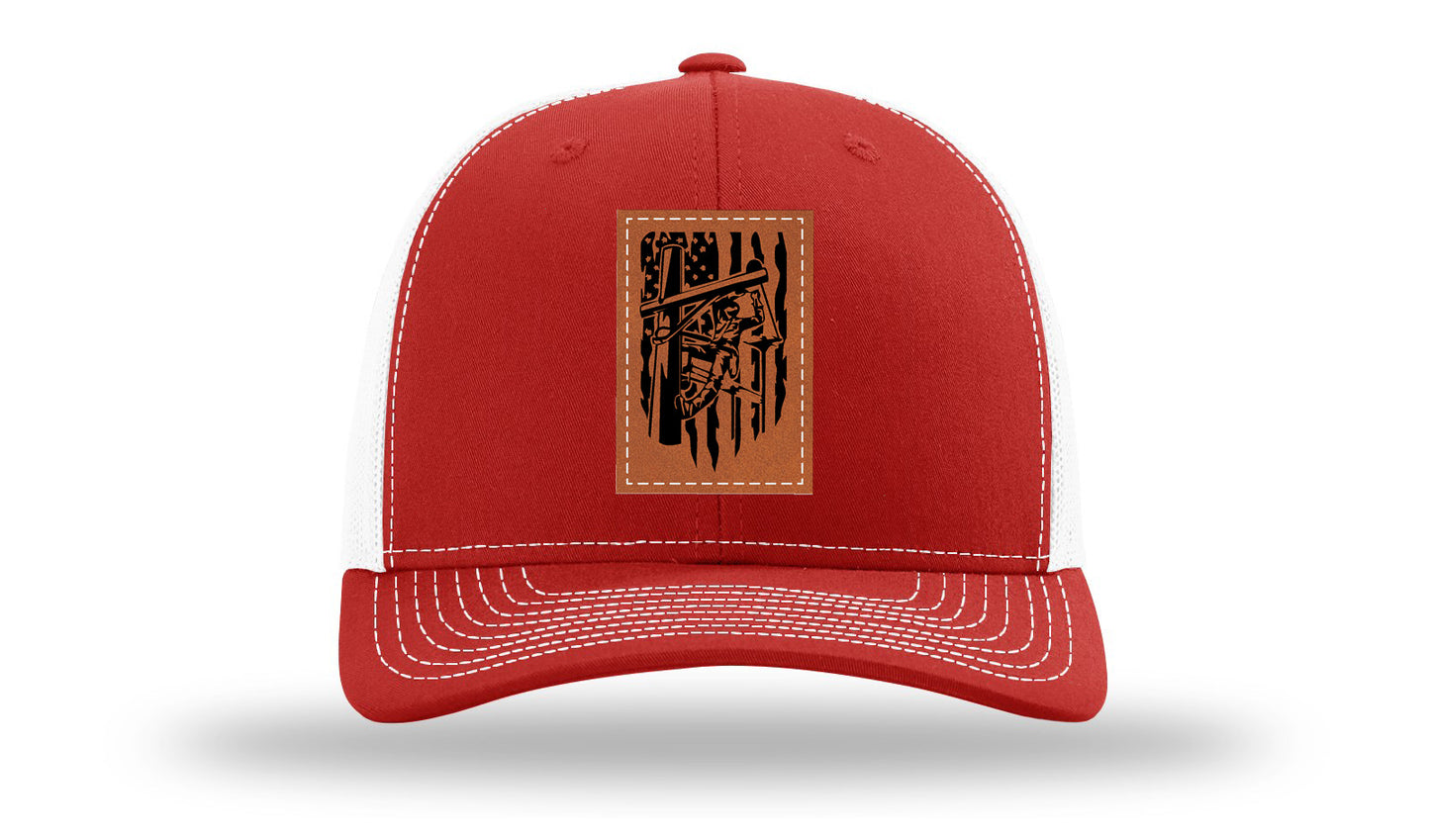 Lineman Work Leather Patch Richardson 112 Hat-Red / White