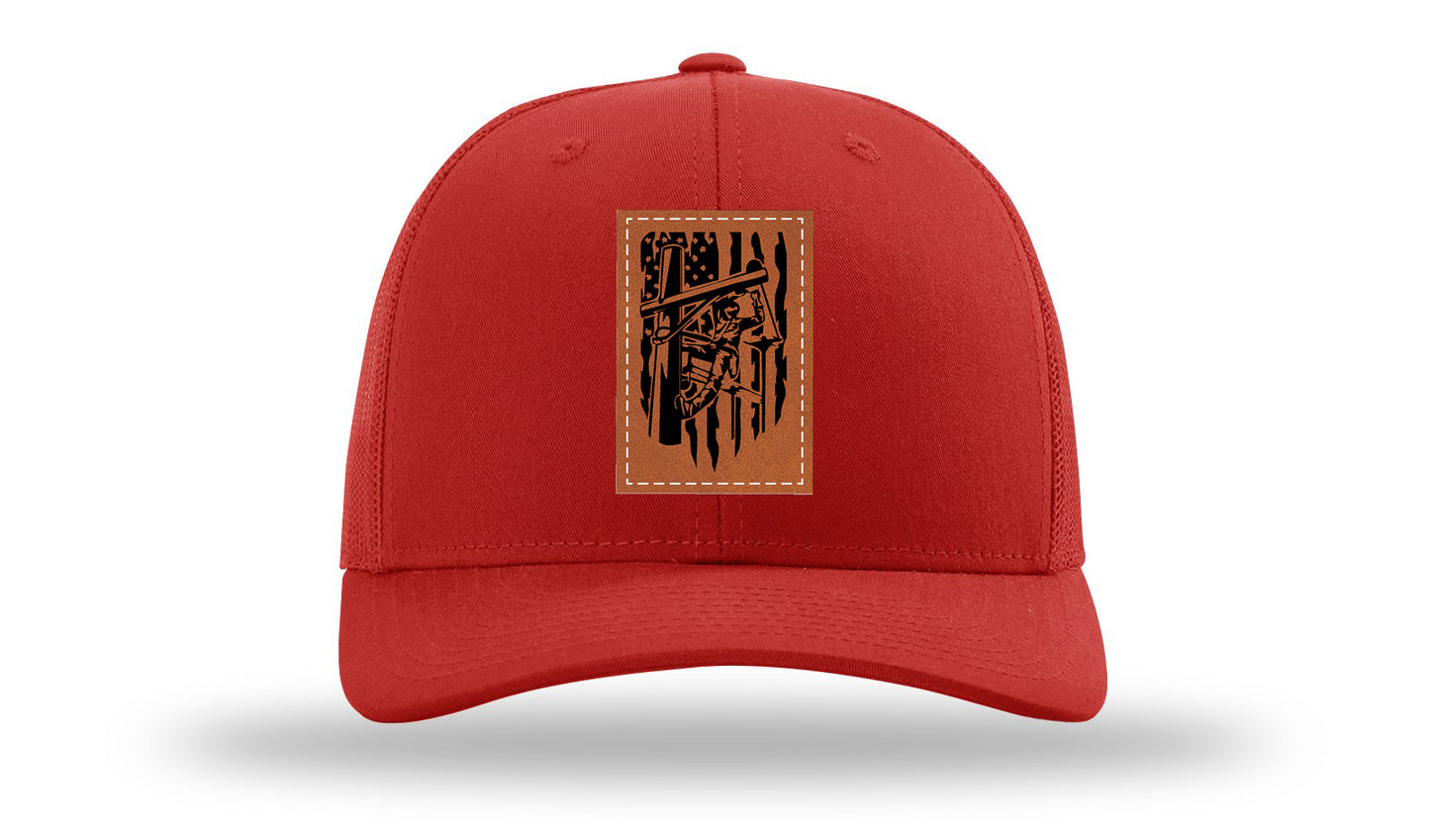 Lineman Work Leather Patch Richardson 112 Hat-Red