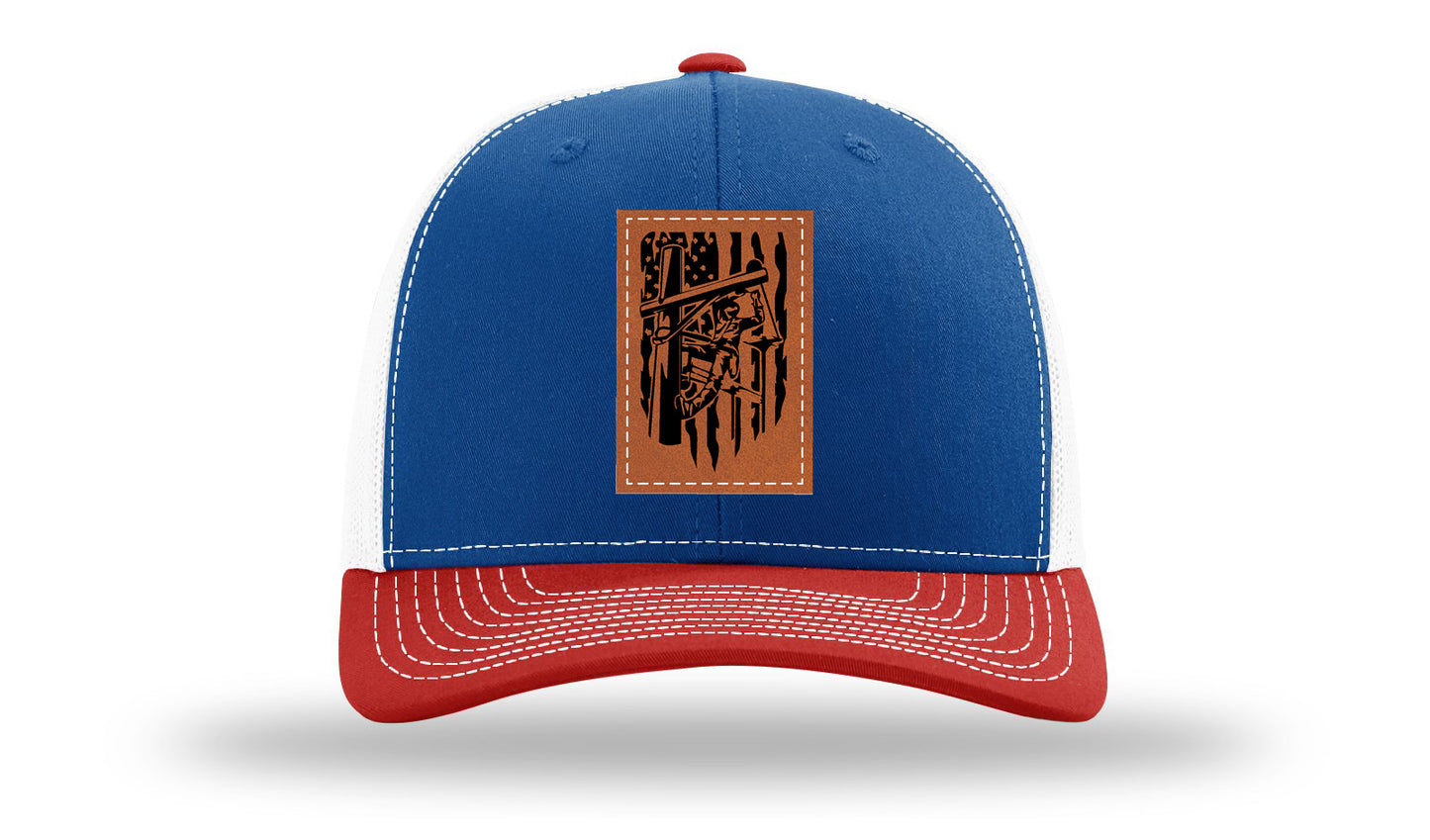 Lineman Work Leather Patch Richardson 112 Hat-Royal / White / Red