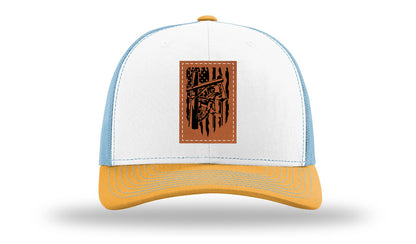 Lineman Work Leather Patch Richardson 112 Hat-White / Columbia Blue / Yellow