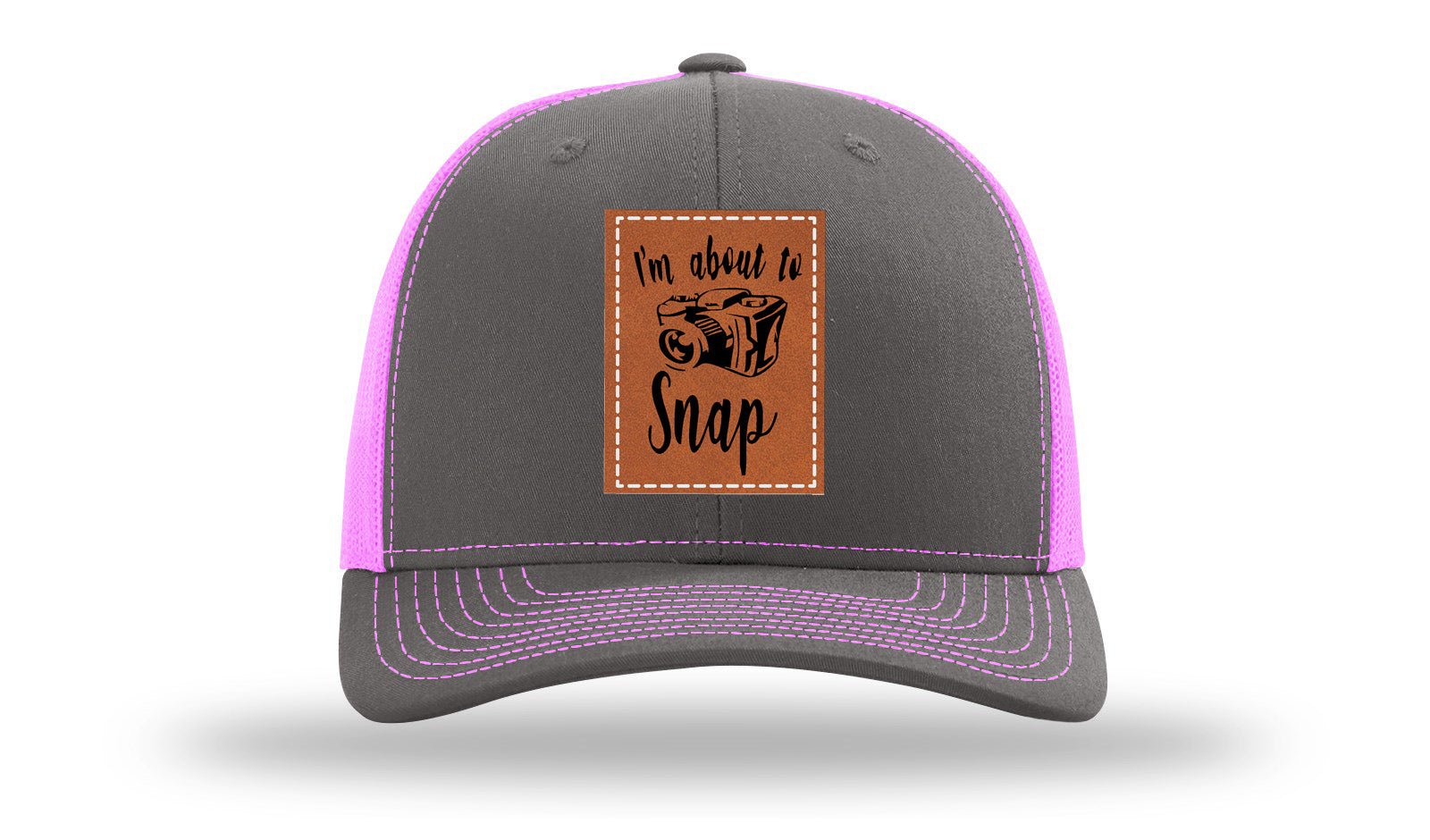 I'm About To Snap Leather Patch Richardson 112 Hat-Charcoal / Neon Pink