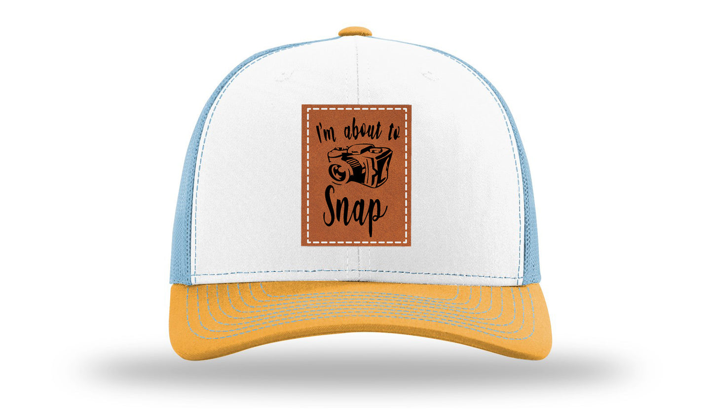 I'm About To Snap Leather Patch Richardson 112 Hat-White / Columbia Blue / Yellow