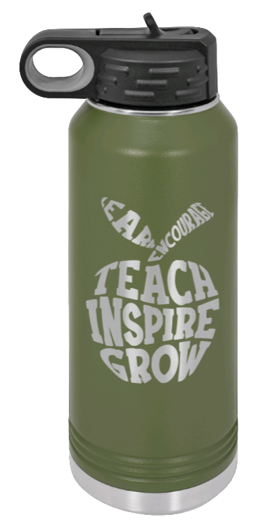 Teacher Life - 32oz Water Bottle Laser Engraved- Olive