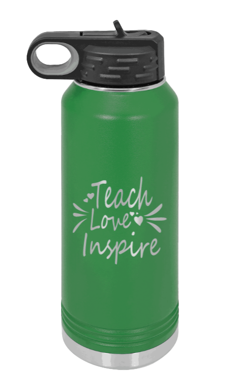 Teach Love Inspire - 32oz Water Bottle Laser Engraved- Dark Grey