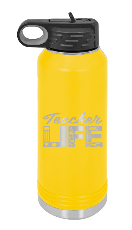 Teacher Life - 32oz Water Bottle Laser Engraved- Yellow