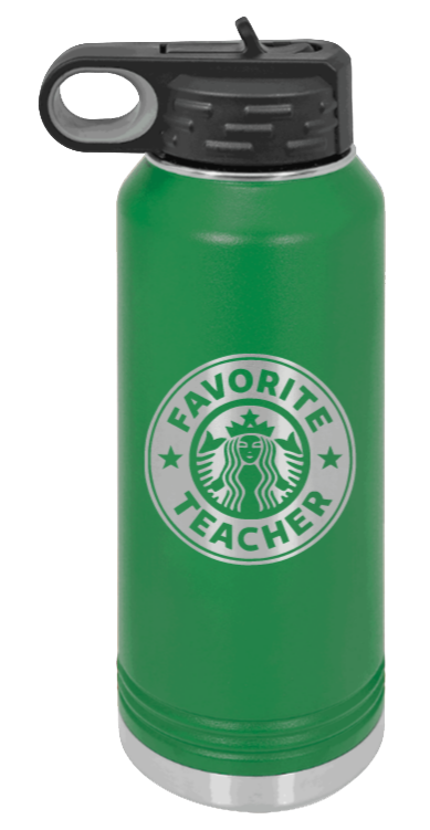 Favorite Teacher - 32oz Water Bottle Laser Engraved- Green