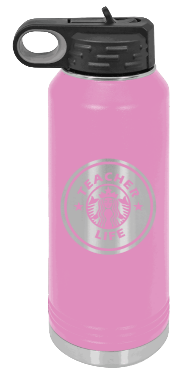 Teacher Life - 32oz Water Bottle Laser Engraved- Light Purple