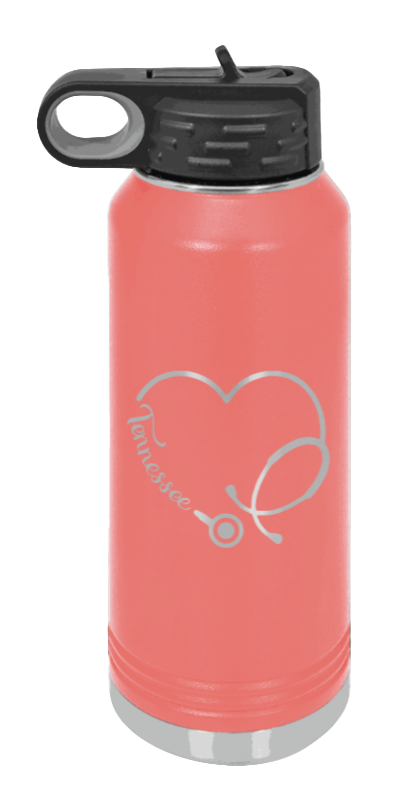 Tennessee Nurse - 32oz Water Bottle Laser Engraved- Coral