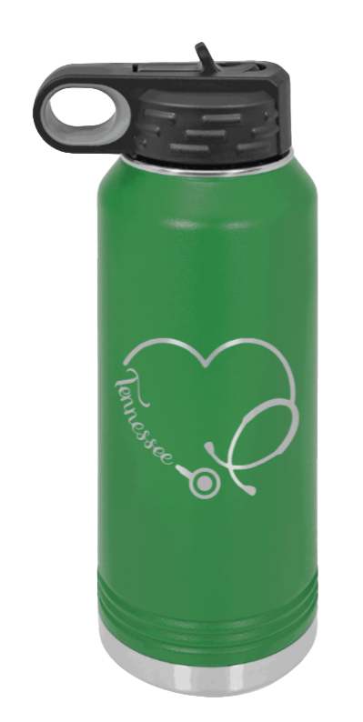 Tennessee Nurse - 32oz Water Bottle Laser Engraved- Green
