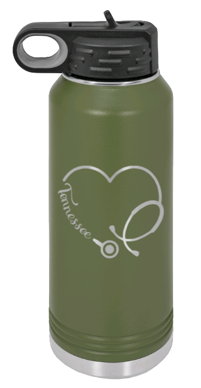 Tennessee Nurse - 32oz Water Bottle Laser Engraved- Olive