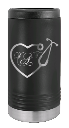 Heart Stethescope With Monogram Laser Engraved Slim Can Insulated Koosie