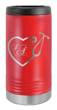 Load image into Gallery viewer, Heart Stethescope With Monogram Laser Engraved Slim Can Insulated Koosie
