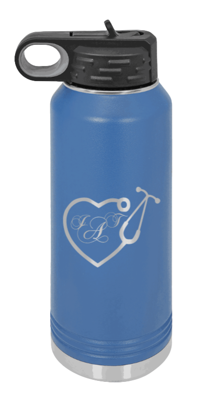 Heart Stethoscope with Monogram - 32oz Water Bottle Laser Engraved- Teal