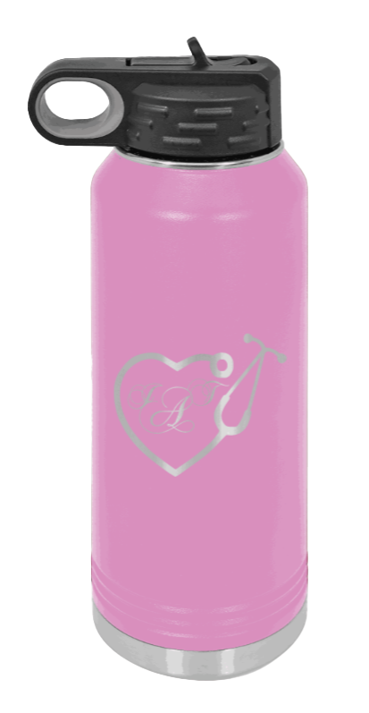 Heart Stethoscope with Monogram - 32oz Water Bottle Laser Engraved- Light Purple