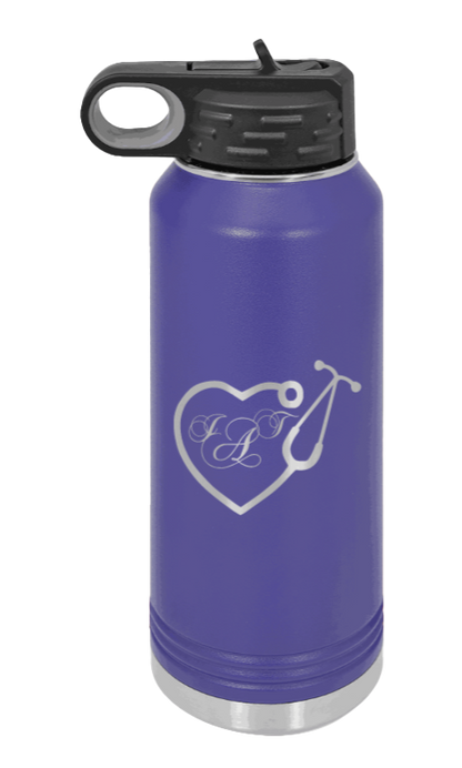 Heart Stethoscope with Monogram - 32oz Water Bottle Laser Engraved- Purple