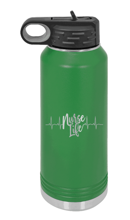 Nurse Life - 32oz Water Bottle Laser Engraved- Green