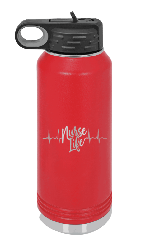 Nurse Life - 32oz Water Bottle Laser Engraved- Red