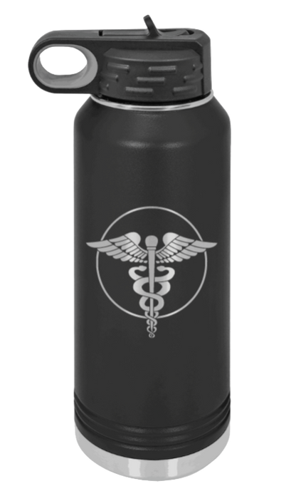 Caduceus - 32oz Water Bottle Laser Engraved- Black