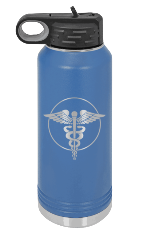 Caduceus - 32oz Water Bottle Laser Engraved- Royal Blue